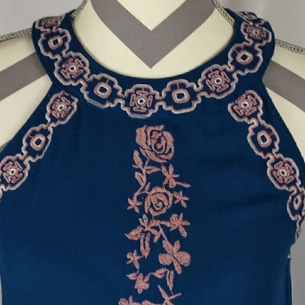 EM Blue Embroidered Halter Top - Picture 2 of 8
